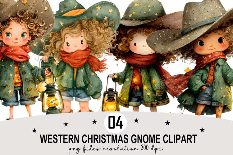 Whimsical Western Christmas Gnome Clipart Watercolor PNG example image 1