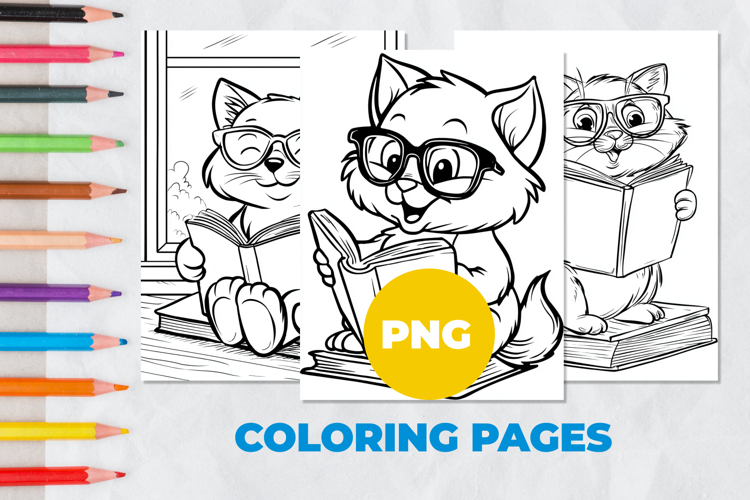 The cat is reading a book Coloring Pages | Coloring book