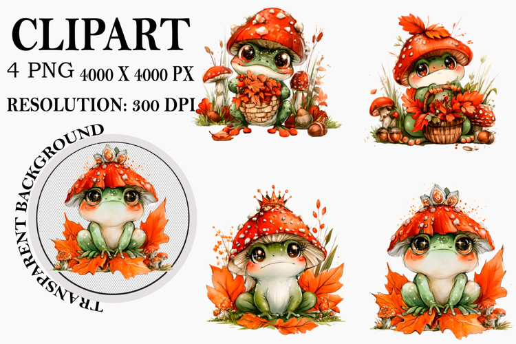 Whimsical Fall Autumn Mushroom Clipart Watercolor PNG
