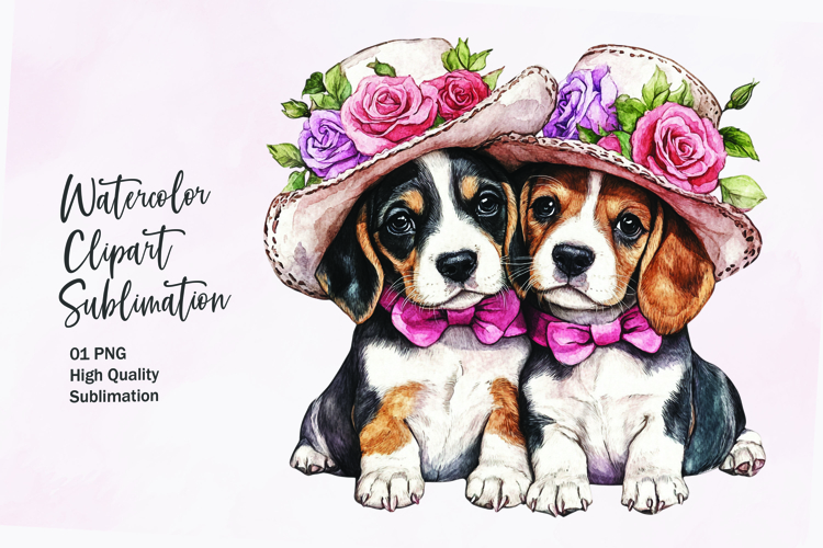 Cute puppy couple watercolor clipart sublimation