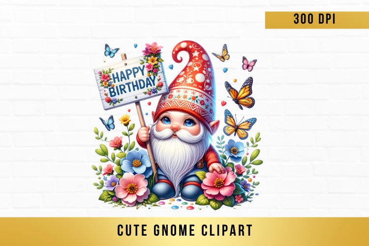 watercolor cute gnome clipart, birthday gnome sublimation