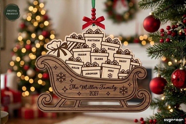 Santa Sleigh Ornament Laser Cut | Glowforge | SVG example image 1