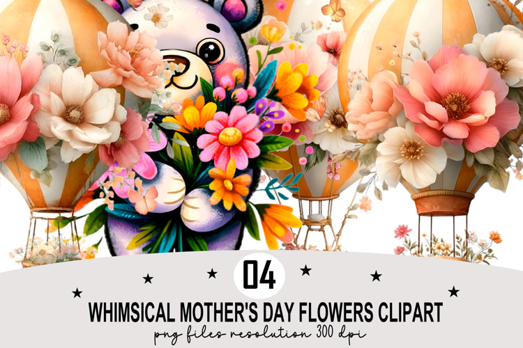 Whimsical Mothers Day Flowers Clipart Watercolor PNG