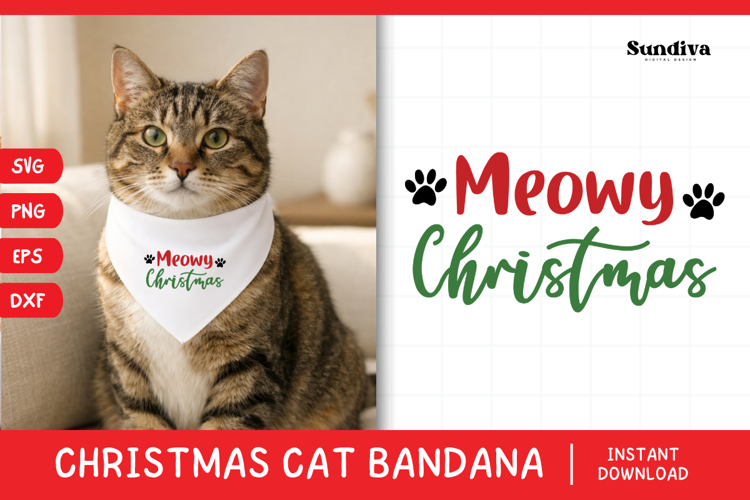Christmas Cat Bandana Quotes SVG | Meowy Christmas