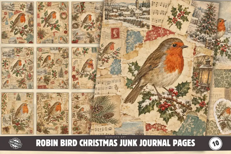 Robin Bird Christmas Junk Journal Pages