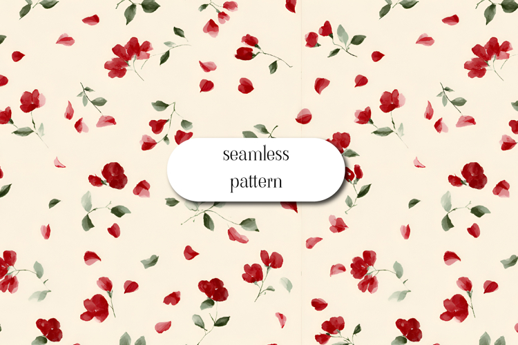 Seamless pink floral pattern with scattered red blossoms