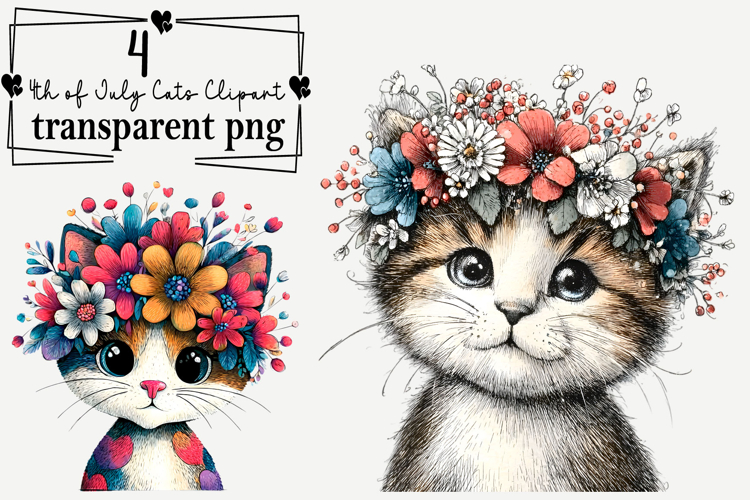 4th of July Cat PNG Clipart Watercolor PNG