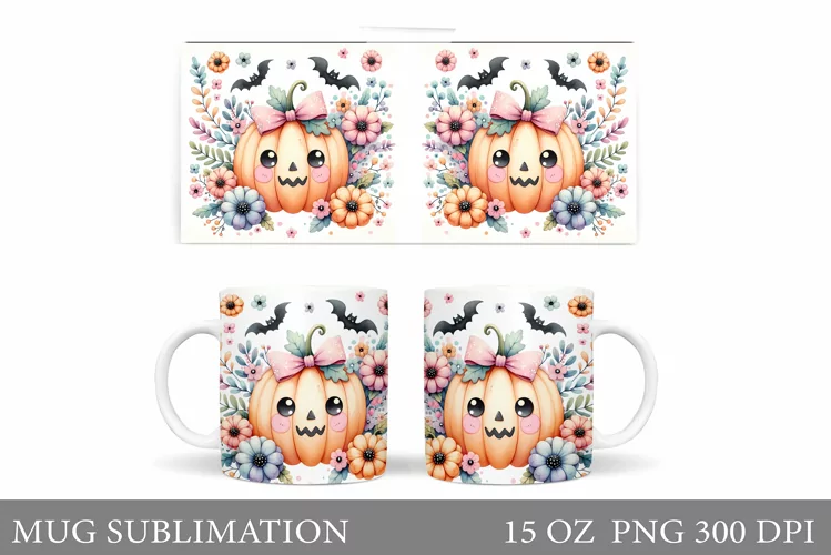 Cute Pumpkin Mug Design. Cute Halloween Mug Sublimation