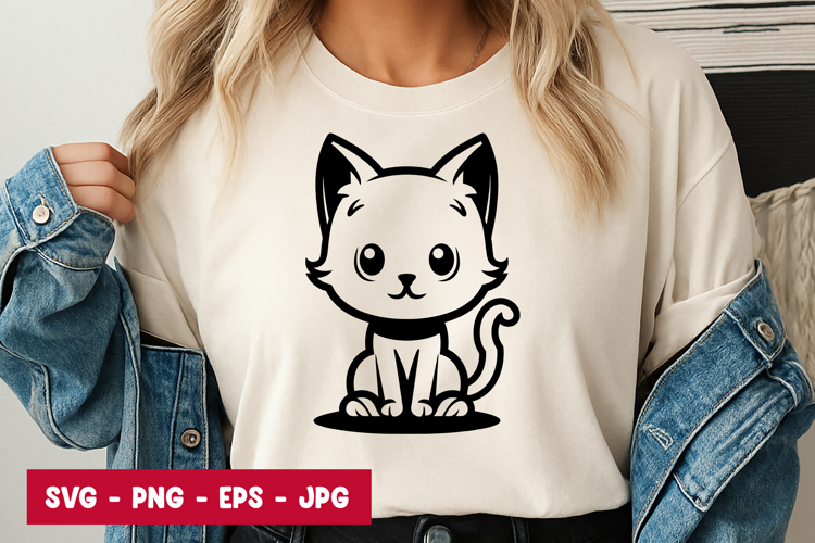 Cute Kitten Cartoon Face T-Shirt