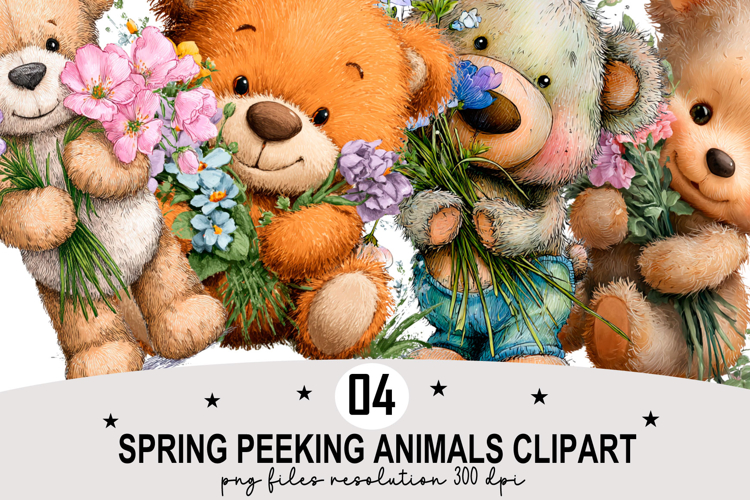 Whimsical Spring Peeking Animals Clipart Watercolor png