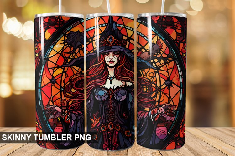 Stained Glass Halloween Witch Tumbler 20 oz Skinny Tumbler