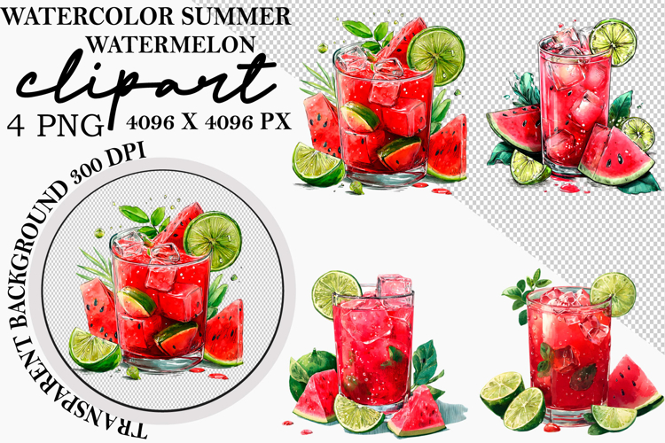Whimsical Watercolor Summer Watermelon Clipart png