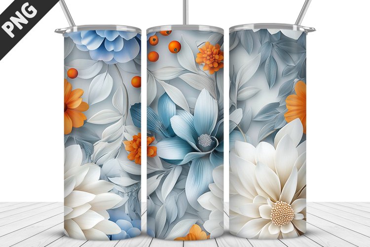 3D Daisy Flowers 20oz Tumbler Wrap | Sublimation Design