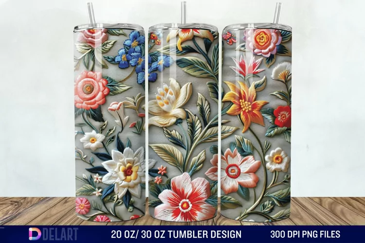 3D Embroidery floral Tumbler Wrap