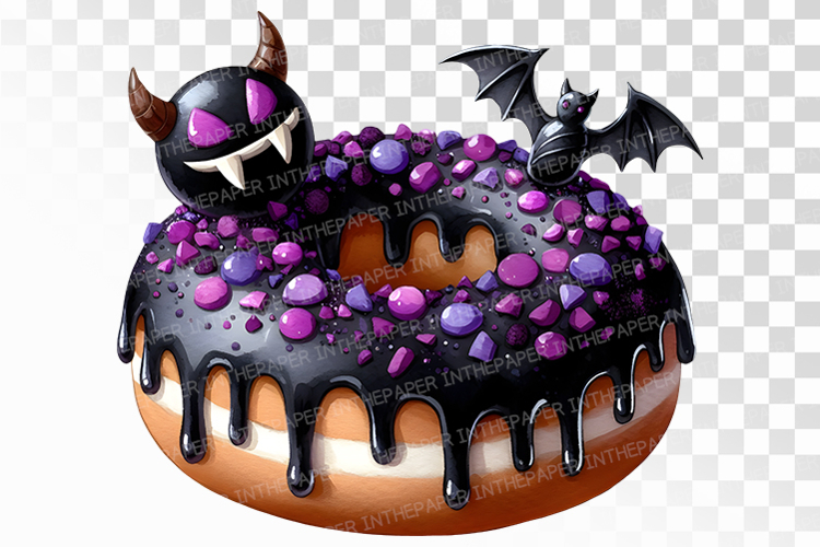 Spooky Bat Halloween Drip Donut PNG