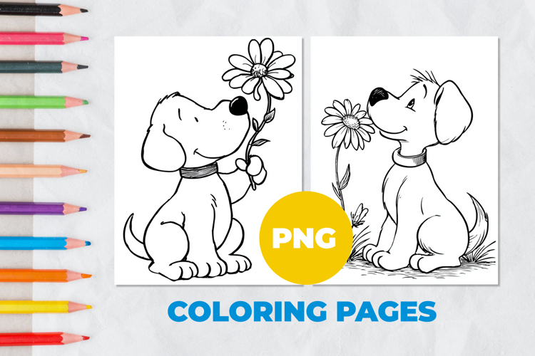 Puppy with chamomile Coloring Page | Coloring book