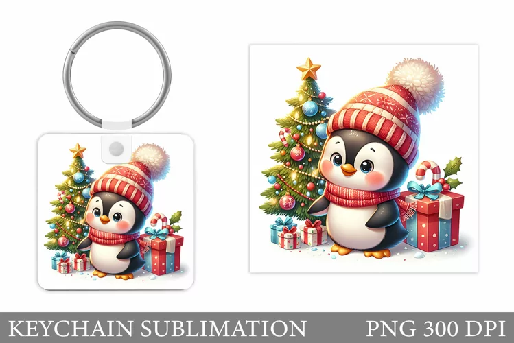 Christmas Penguin Keychain. Cute Penguin Keychain