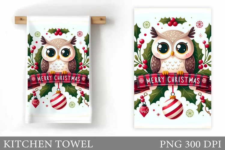 Cute Owl Kitchen Towel. Christmas Owl Kitchen Towel Design
