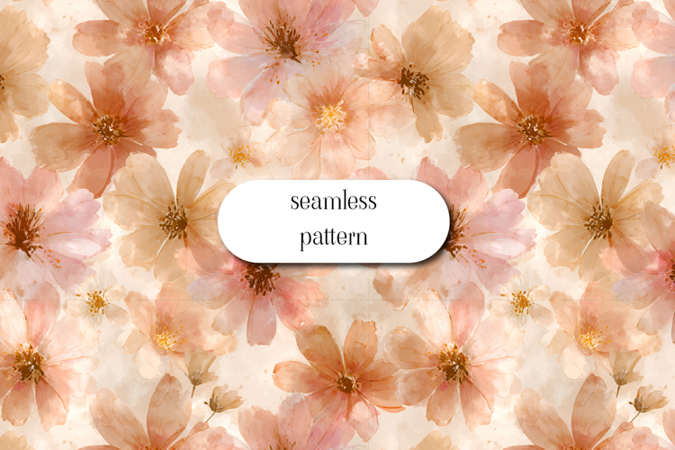 Soft Peach Floral Seamless Pattern Elegant Watercolor