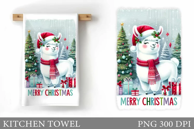 Christmas Lama Kitchen Towel. Christmas Kitchen Towel Design