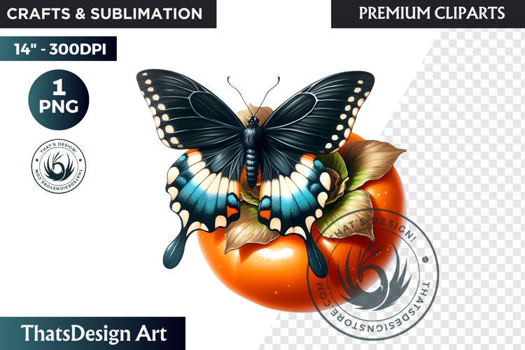 Vibrant Butterfly with Fruit PNG, Tropical Summer Clipart