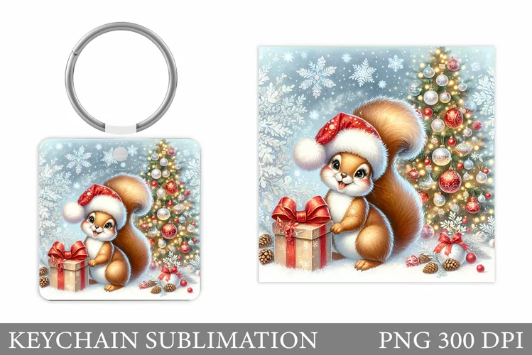 Christmas Squirrel Keychain. Christmas Keychain Design