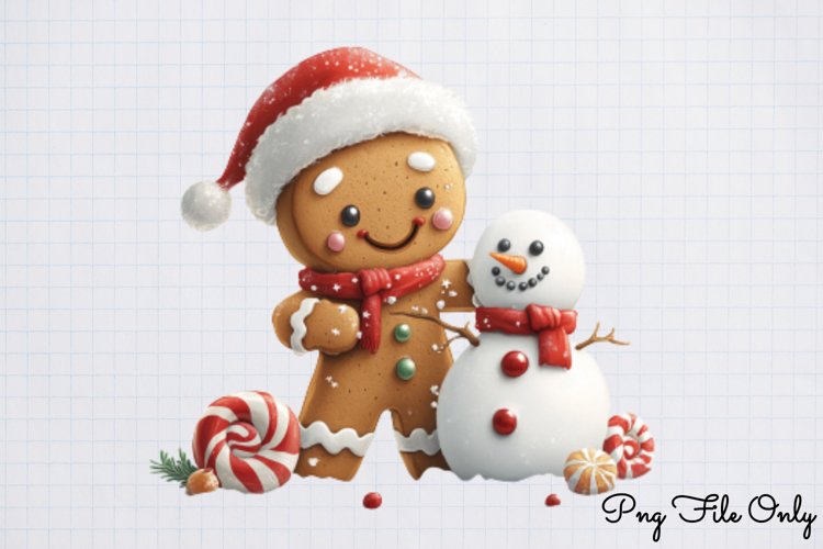 Watercolor Christmas Gingerbread Man Clipart PNG