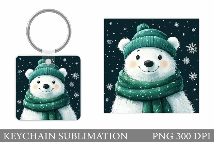 Cute Bear Keychain Design. Christmas Keychain Sublimation
