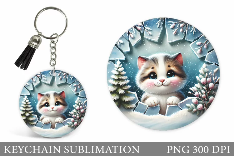 Christmas Cat Keychain. Christmas Keychain Sublimation