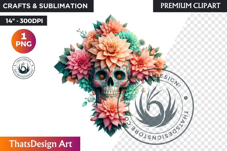 Floral Day of Dead Crosses Clipart Sugar skull PNG catrina
