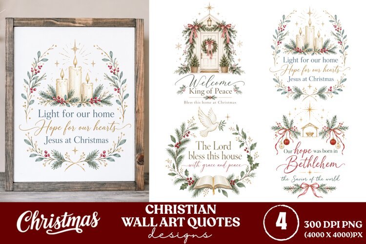 4 Christian Christmas Wall Art PNGs, 4 Bible Verse Christmas example image 1