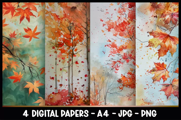 4 Red Autumn Digital Papers I Junk Journal