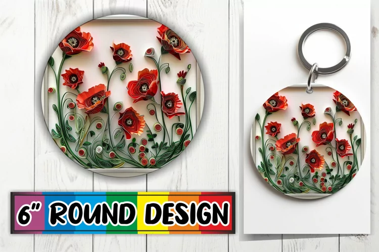 Spring 3D Bloom Keychain Circle Design Sublimation