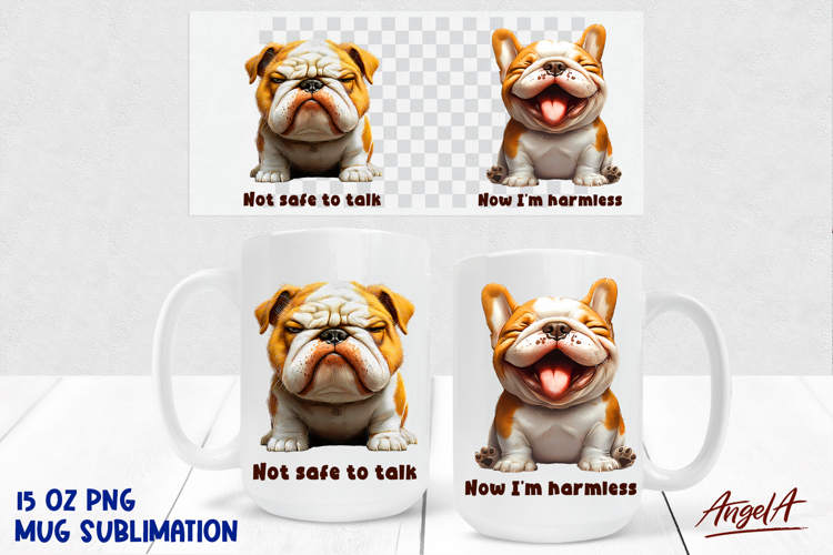 Coffee funny Dog Mug sublimation, puppy American bulldog PNG