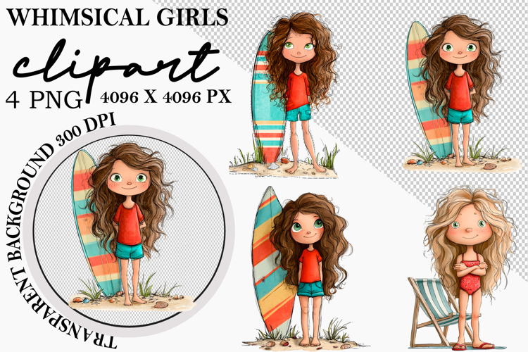 Whimsical Summer Girl Clipart Watercolor Png