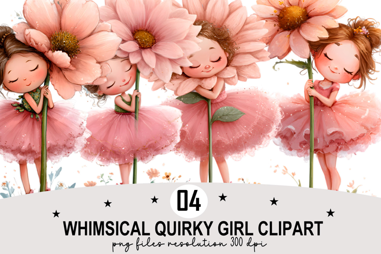 Whimsical Quirky Girl Clipart Watercolor PNG