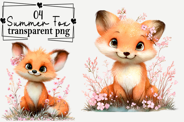 Whimsical Summer Fox Clipart Watercolor PNG