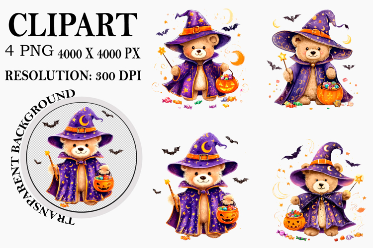 Halloween Bear Clipart Watercolor PNG