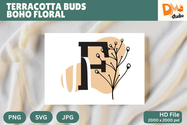 Terracotta Buds Boho Floral Monogram