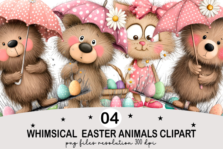 Whimsical Easter Animals Clipart Watercolor png