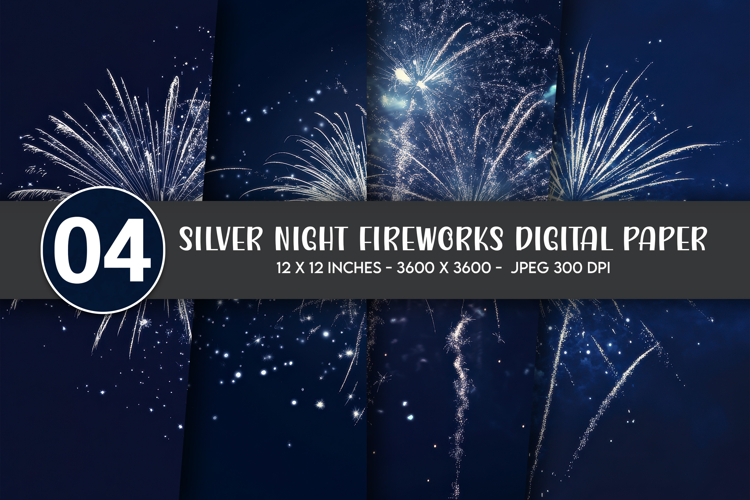Silver Night Fireworks Digital Paper