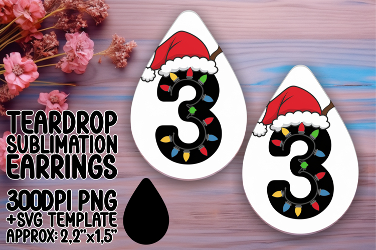 Artful Teardrop Earrings Template PNG , Christmas