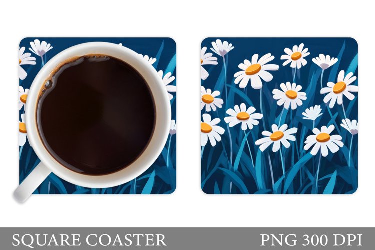Daisy Flowers Coaster Design. Flowers Sublimation example image 1