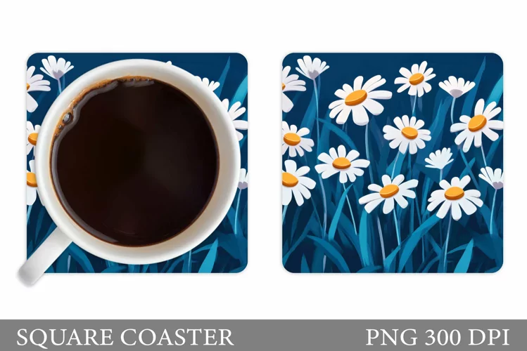 Daisy Flowers Coaster Design. Flowers Sublimation