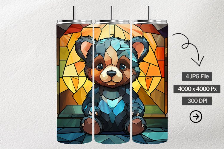 Baby Bear Stained Glass Square Coaster - 4 Variations example image 1