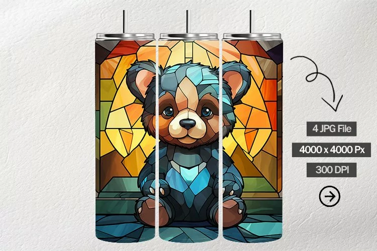 Baby Bear Stained Glass Square Coaster - 4 Variations