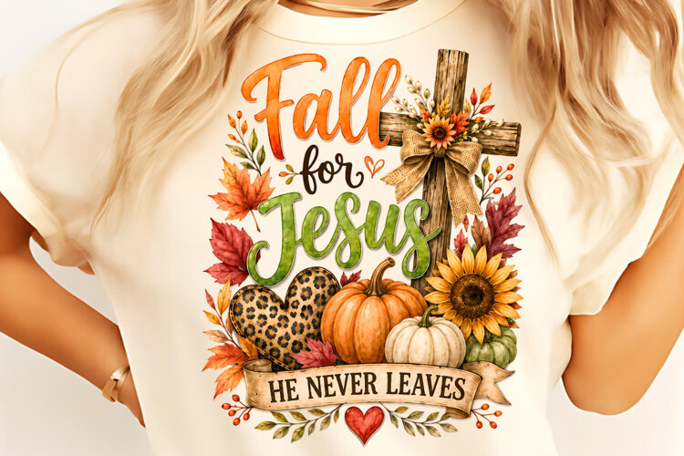 Fall For Jesus He Never Leaves PNG, Trendy Fall PNG, Autumn example image 1