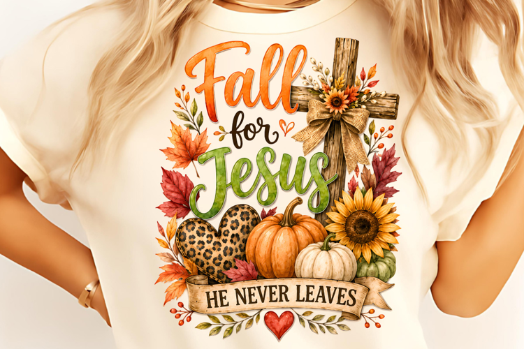 Fall For Jesus He Never Leaves PNG, Trendy Fall PNG, Autumn