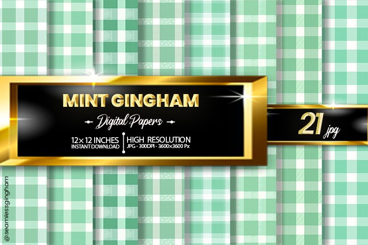 Mint Gingham Digital Papers 21 Variations