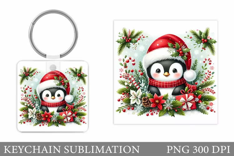 Christmas Penguin Keychain. Christmas Keychain Design